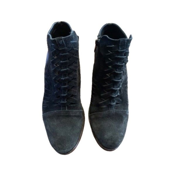 Free People Loveland Ankle Bootie Black Suede Braided Front Women's 37 7.5 7 - Picture 5 of 10